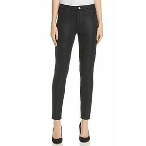 B0 NWT ELIE TAHARI Black Coated Cotton Blend Azella Moto Jeans Size 24 $248